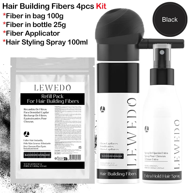 LEWEDO Keratin Hair Fiber Kit – Powder, Refill & Spray Applicator