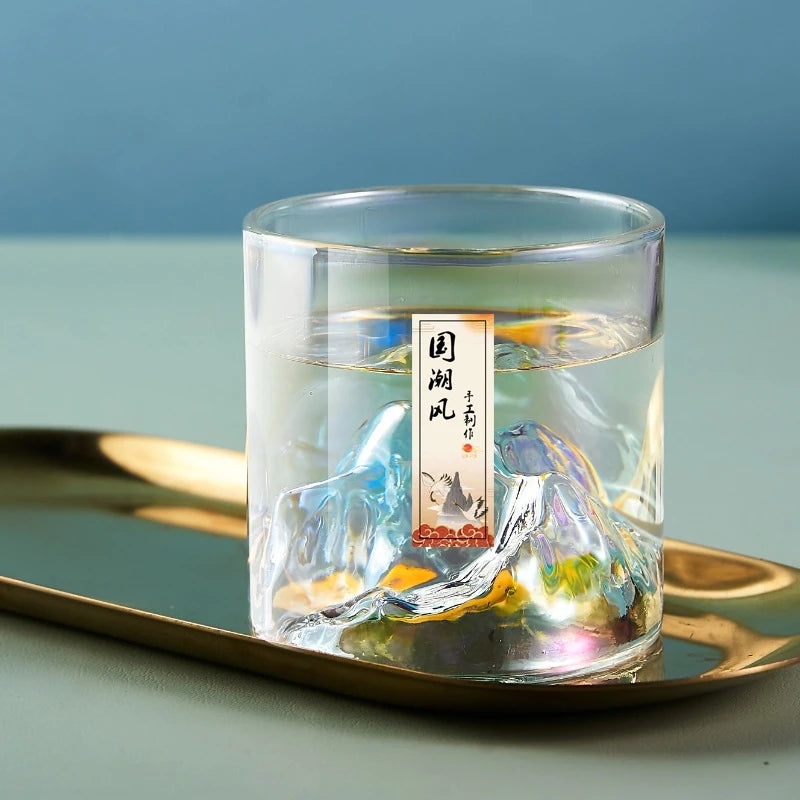 1pcs Transparent Japanese Style Glass Cup Mountain Pattern Tumbler Fashion Drinkware for Party and Daily Use Oasis Select