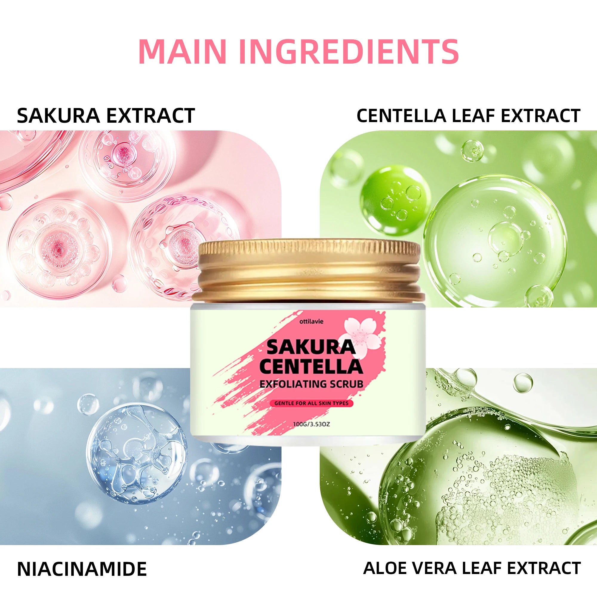 Ottilavie Sakura & Centella Scrub with Niacinamide | Face & Body Exfoliating Face Scrub Oasis Select