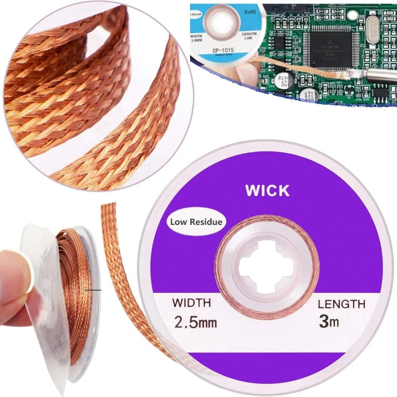 Desoldering Mesh Braid Tape Wire Repair Tool Copper Welding Point Solder Remover for Wire Soldering Wick Tin Lead Cord Flux Oasis Select