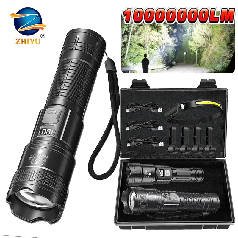 High Strong Power Led Flashlights 2000LM Tactical Torch with Display Light USB Charging Camping Fishing Emergency Zoom Lantern Oasis Select
