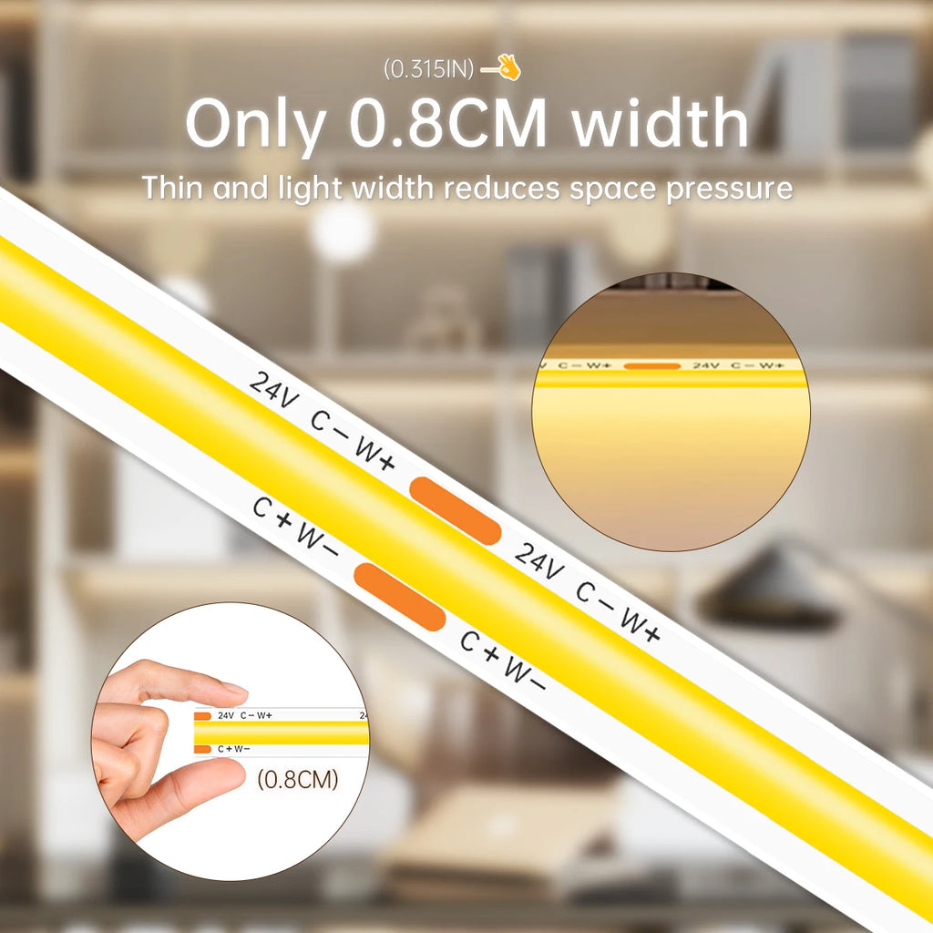 24V CCT COB LED Strip Cabinet Light with Wireless Remote Control Dimmable,High Color Rendering,No Flicker,2700K To 6500K Change Oasis Select