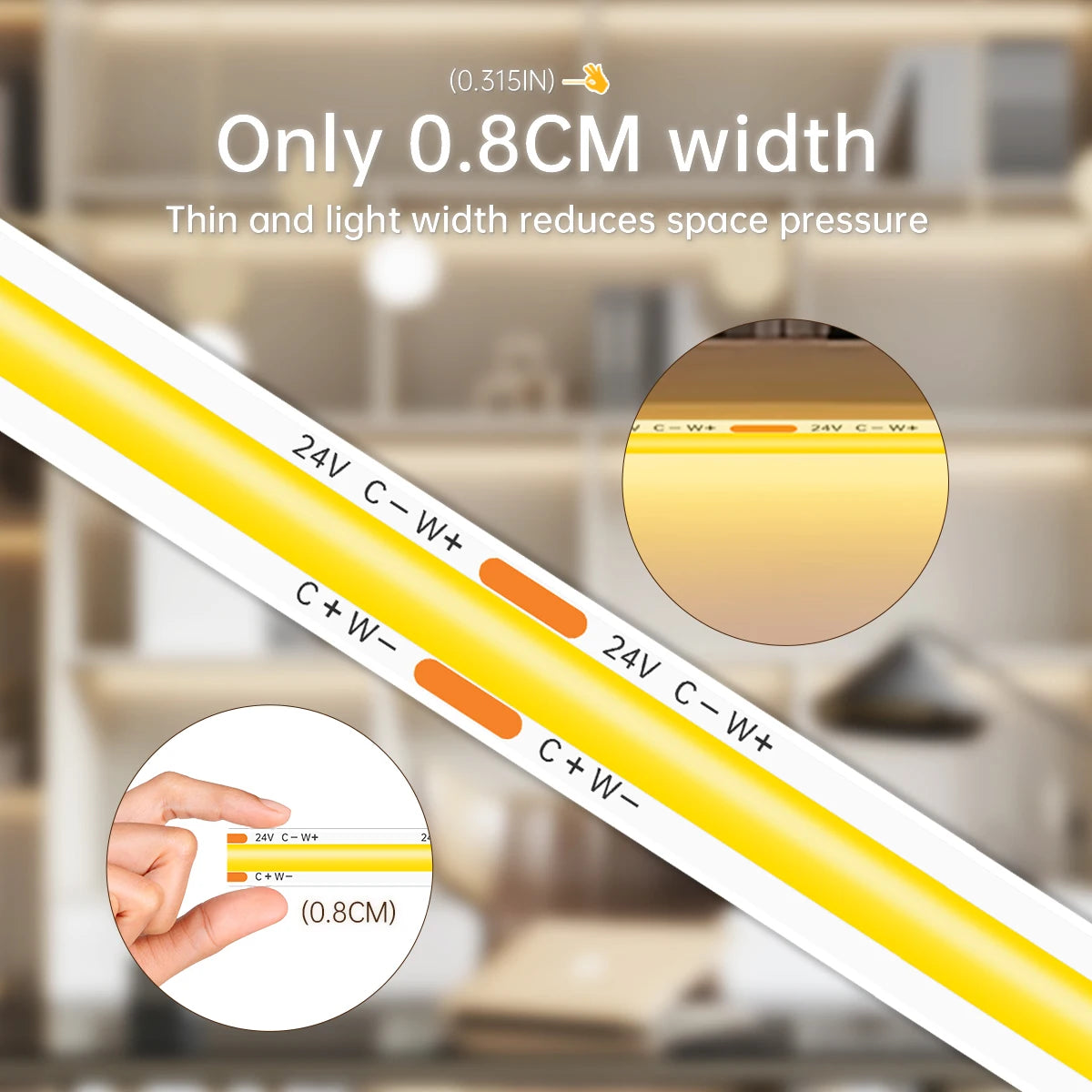 24V CCT COB LED Strip Cabinet Light with Wireless Remote Control Dimmable,High Color Rendering,No Flicker,2700K To 6500K Change Oasis Select