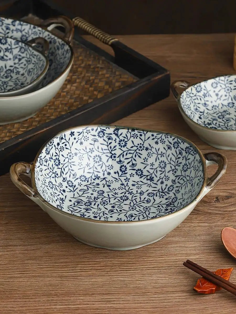 Ceramic Anti Scald Handle Soup Noodle Bowl Double Ear Soup Bowl Tableware Oasis Select