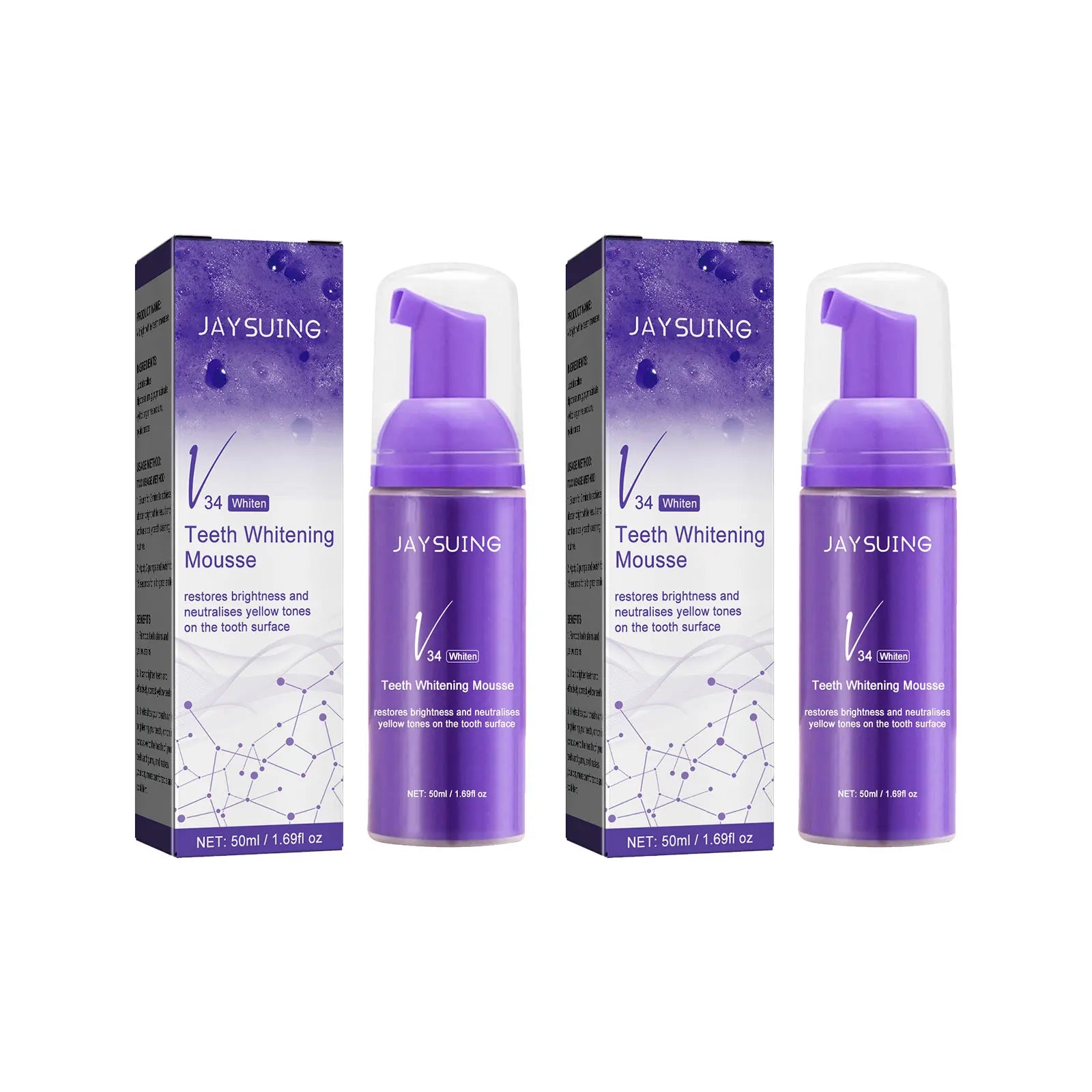 V34 Whitening Toothpaste Mousse – Remove Stains & Bad Breath Whitening Toothpaste Mousse Oasis Select 2x50ml boxed