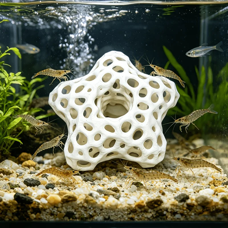 Hollowed-out Five-Pointed Star Fish Tank Decor 3D Printed Water-Shrimp Breeding Caves Ornaments Landscape Decor Planted Aquarium Oasis Select