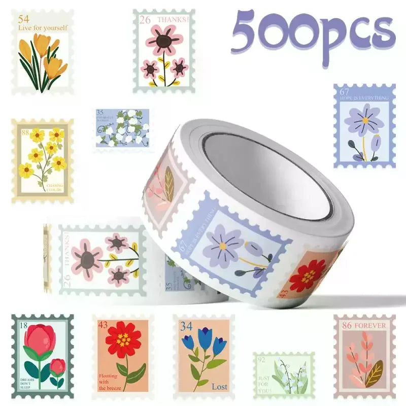 500Pcs Flower Stamps Roll Sticker Harajuku Cartoon Y2k Fashion Scrapbook Graffiti Cafe DIY Scrapbooking Phone Gifts Decals ﻿ Oasis Select
