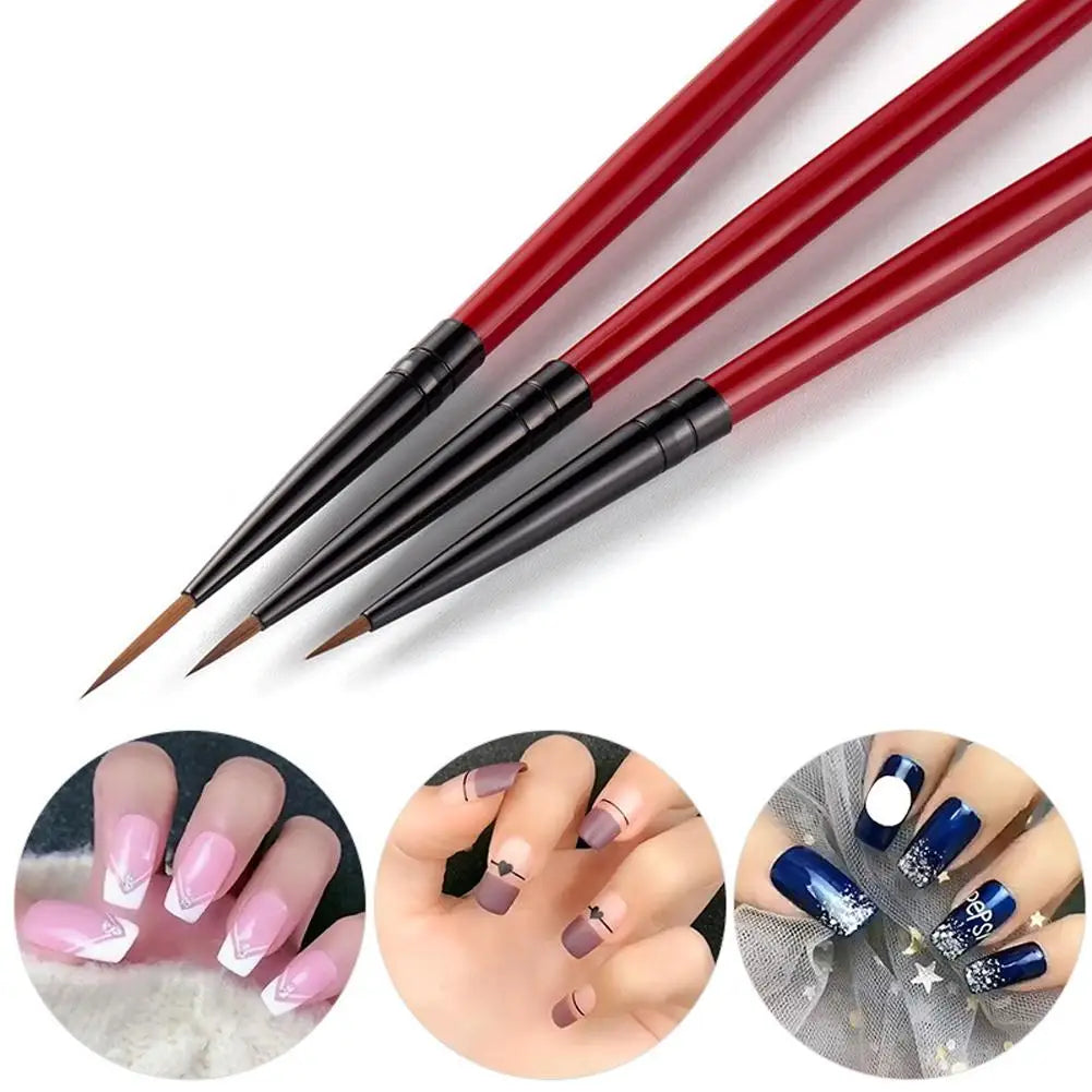 3Pcs/Pack Fine Drawing Striping Liner Design Tips Nail Art Pen Brushes UV Gel Painting Acrylic Nail Design Liner Painting Brush Oasis Select
