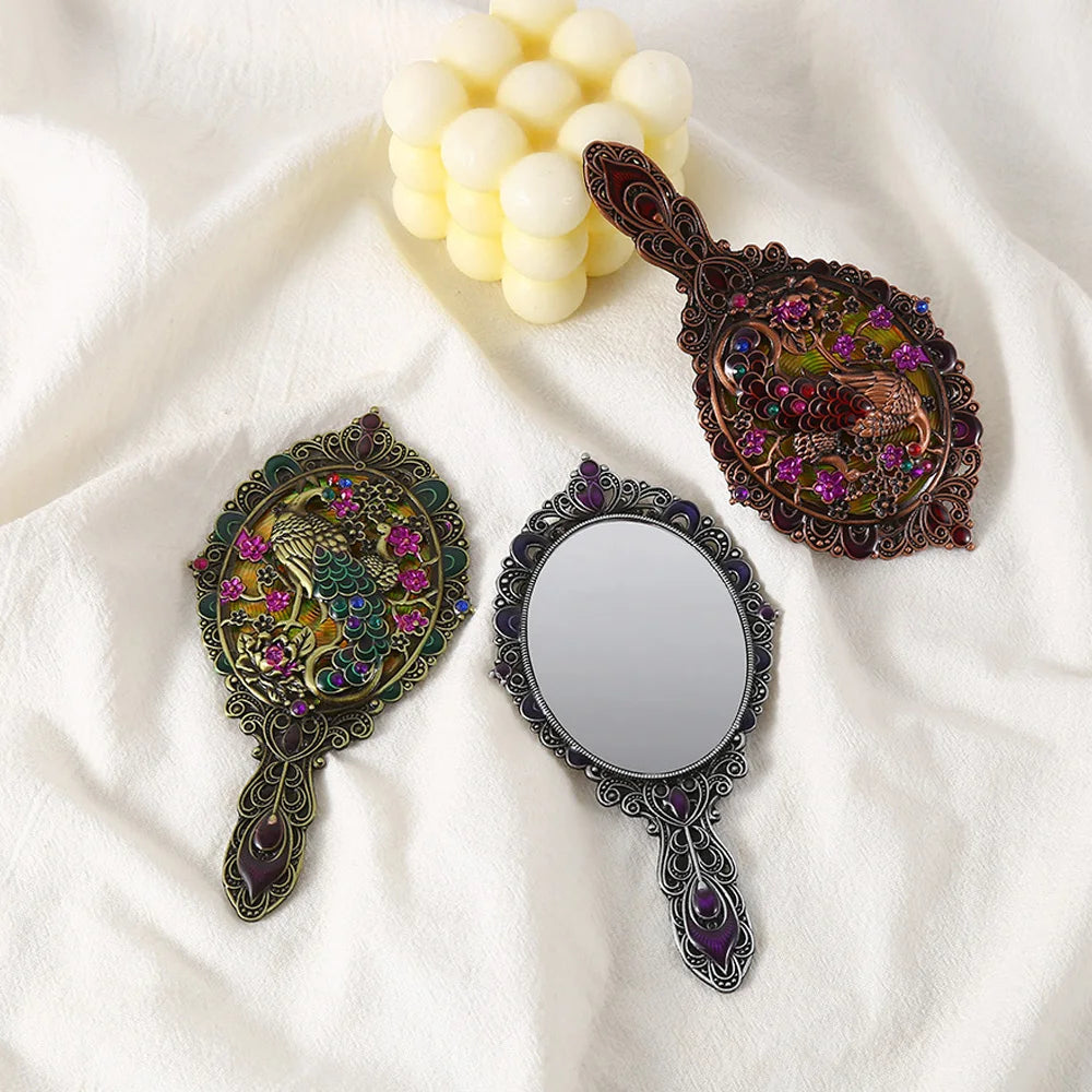 Peacock Embossed Metal Vanity Mirror & Comb Set – 2 Pcs Vanity Mirror Set Oasis Select