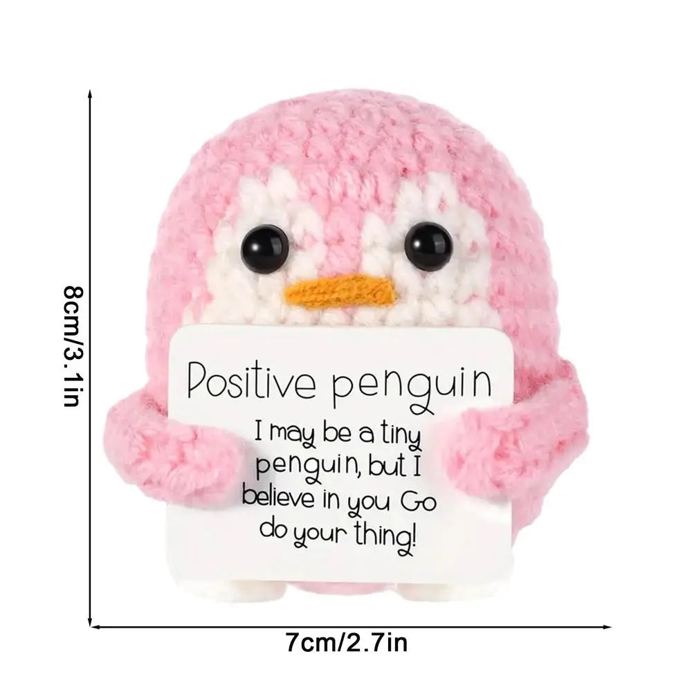 Knitted Emotional Support Penguin Crochet Doll with Positive Card Cute Crochet Doll Mini Penguin Toy Decor Home Accent Ornaments Oasis Select Pink