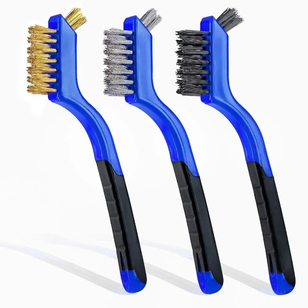 3PCS Double Head Wire Brush Set Rust Removal Mini Size Brass Wire Brush Multi-purpose Gap Cleaning Stainless Steel Wire Brush Oasis Select Blue