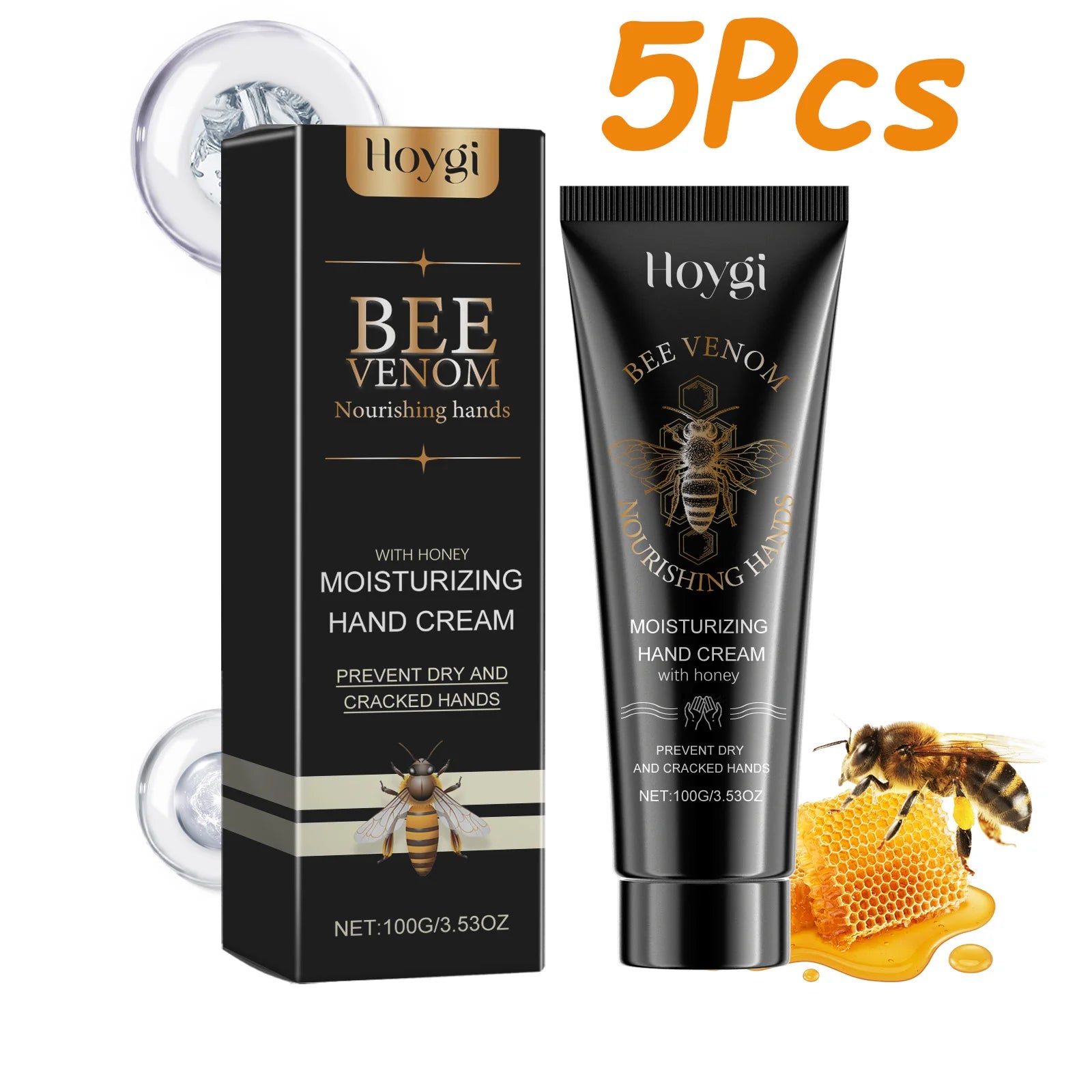Bee Venom Hand Cream Moisturizing Anti Crack Fast Absorption Non Greasy Nourishing for Dry Cracked Skin Improve Skin Texture Oasis Select 5Pcs
