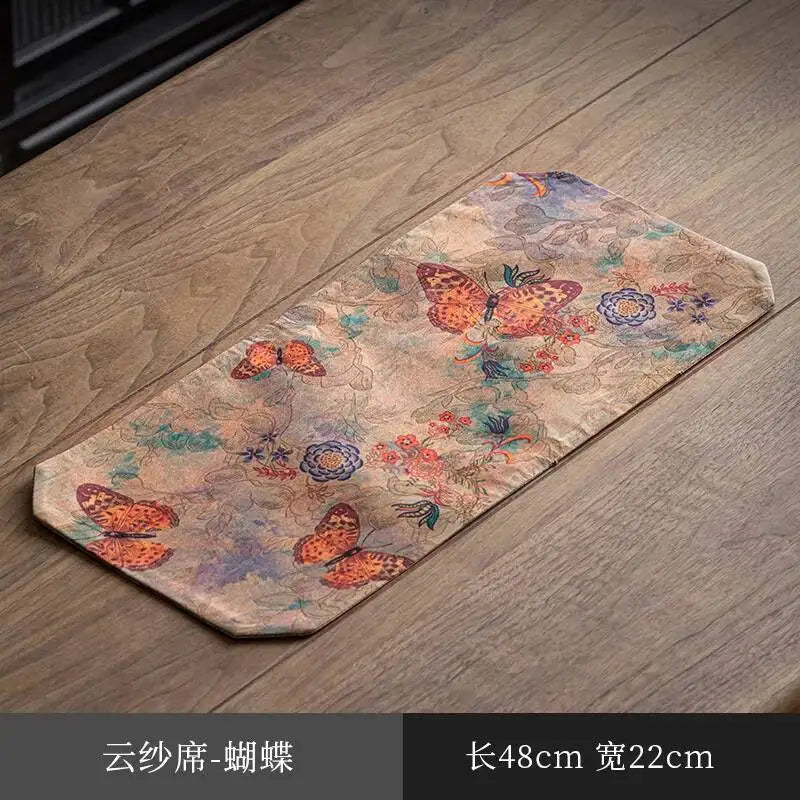 Chinese Zen Style Small Tea Table Mat Heat Insulation Waterproof Cloth Mat Chinese Style Silk Fabric Double-sided Dry Oasis Select Mat - Butterfly