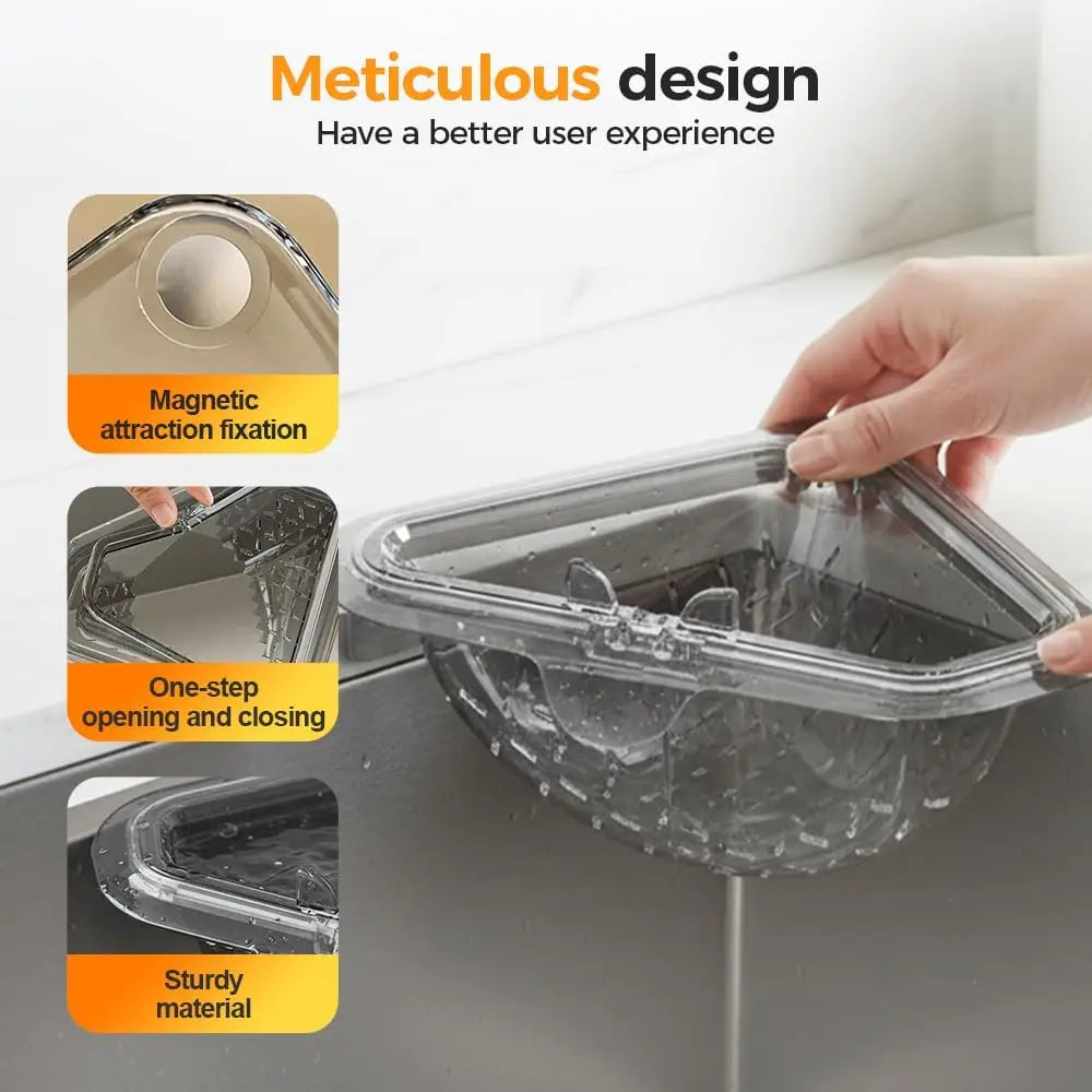 Magnetic Triangle Sink Strainer Basket Food Catcher & Drain Basket for Fruits Vegetable Scraps, Corner Kitchen Sink Organizer Oasis Select