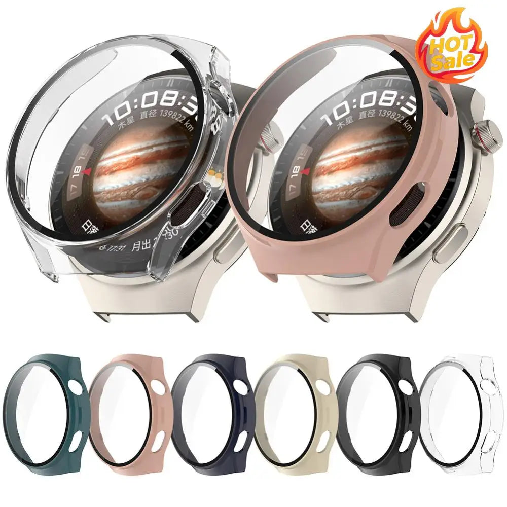 PC Watch Case Screen Protector with Tempered Glass Protection Frame Anti-Fall Anti-Scratch for Huawei Watch 4 Pro Smart Watch Oasis Select