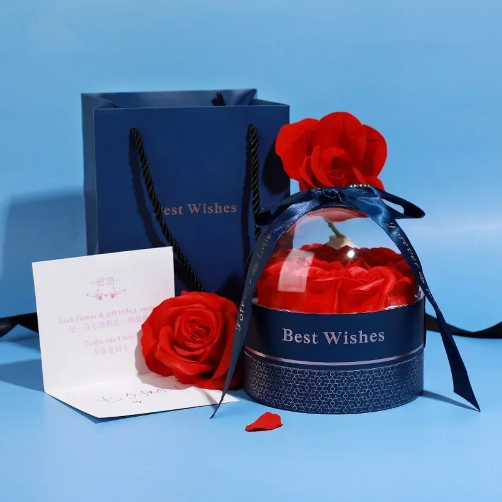 Cylinder Creative Rose Box Set Valentine Day Ring Pendant Earring Universal Gift Box Artificial Flowers for Girlfriend Surprise Oasis Select