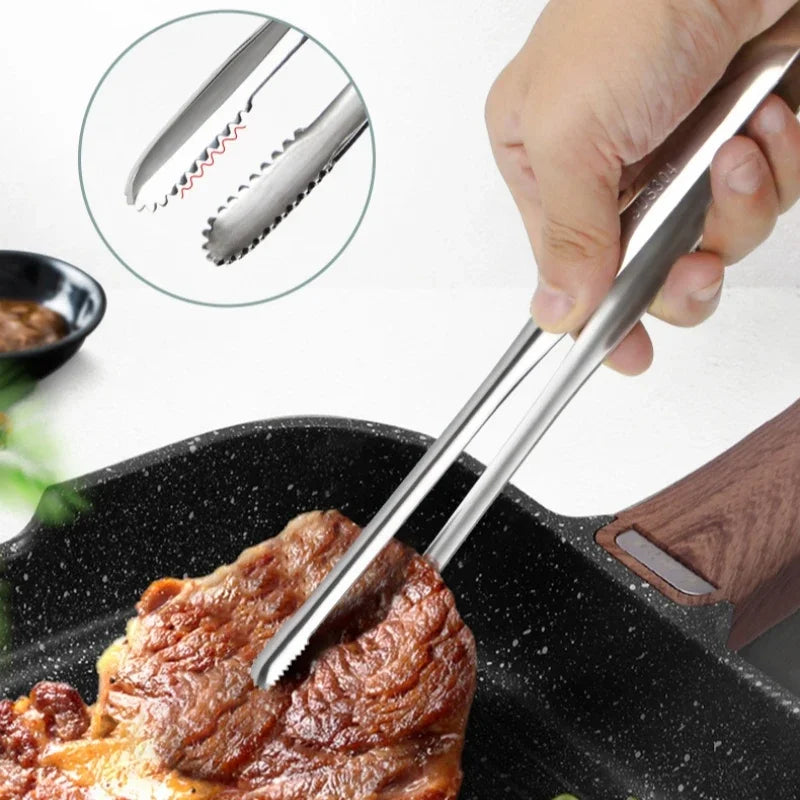 2Pcs Kitchen Tongs Stainless Steel Barbecue Tongs Clip BBQ Grill Meat Tongs Cooking Tweezers for Food Utensils Kitchen Tools Oasis Select