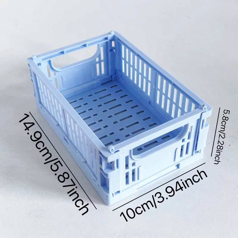 Collapsible Crate Plastic Folding Storage Box Basket Utility Cosmetic Container Desktop Holder Home Use School Desk Storage Box Oasis Select blue