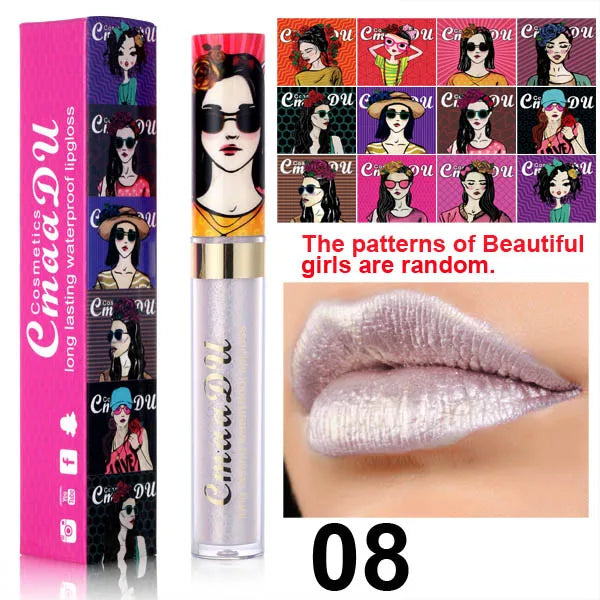 Metallic Pearlescent Shimmer Lip Gloss Lipstick Glitter Lip Glaze Long-Lasting Waterproof Not Transferable High Pigment Y2K Gift Oasis Select 08
