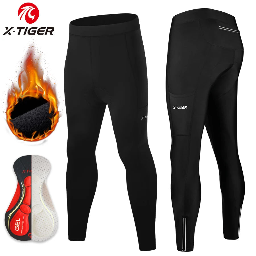 X-TIGER Men's Bike Pants Winter Warm Mountain Bicycle Tights With Back Pockets Coolmax 5D Gel Padded Cycling Long Trousers Oasis Select XM-ZK-37601 XXL