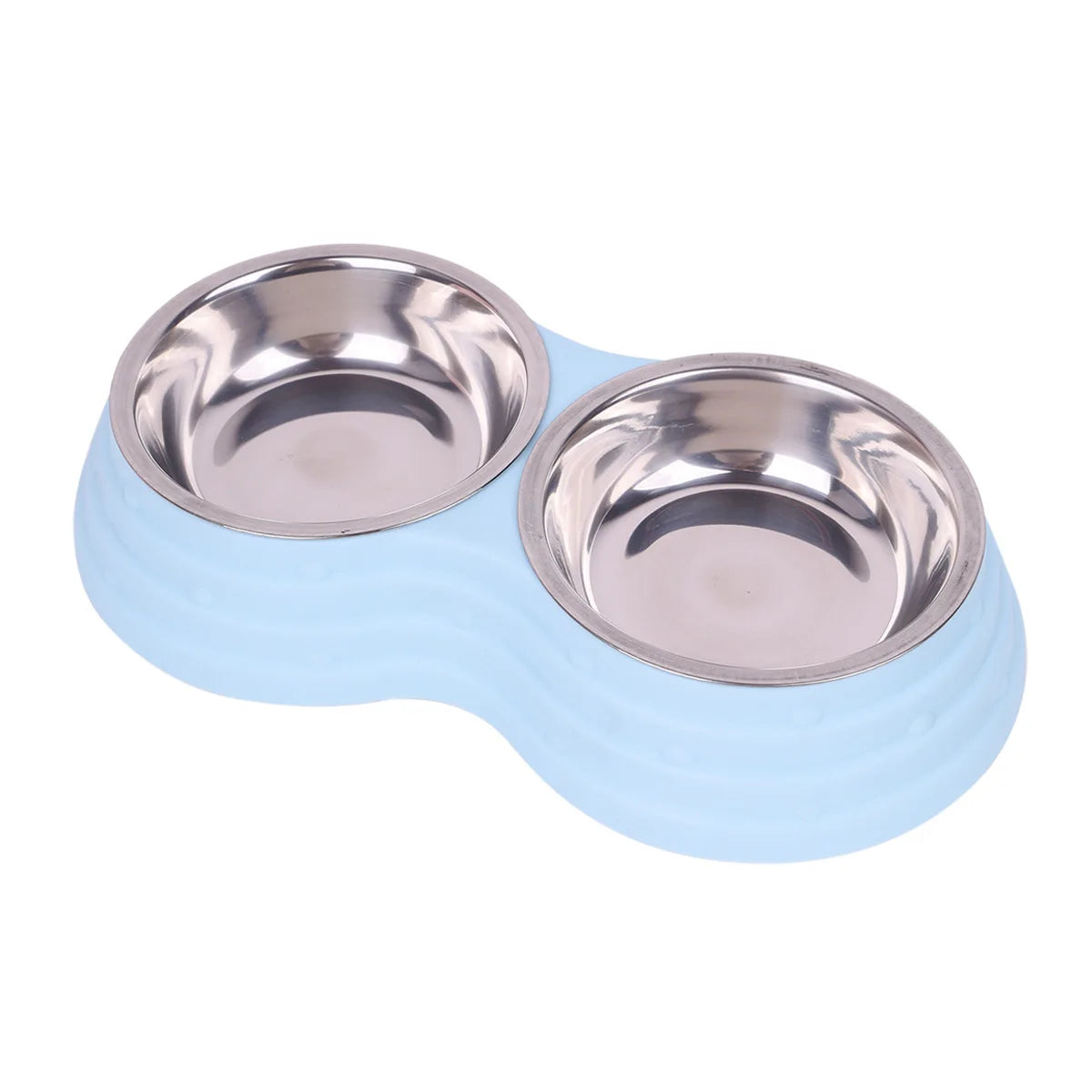 PP Material Pet Feeding Bowl Stainless Steel Large Capacity Dog and Cat Drinking Water and Eating Double Bowl Non-Slip Feeding Oasis Select blue-2pcs M