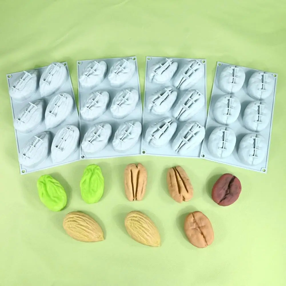 6 Cavity Nut Shaped Silicone Mold 3D Simulation Almond Pistachio Pecan Coffee Bean Mould Baking Tool for DIY Mousse Cake Pudding Oasis Select