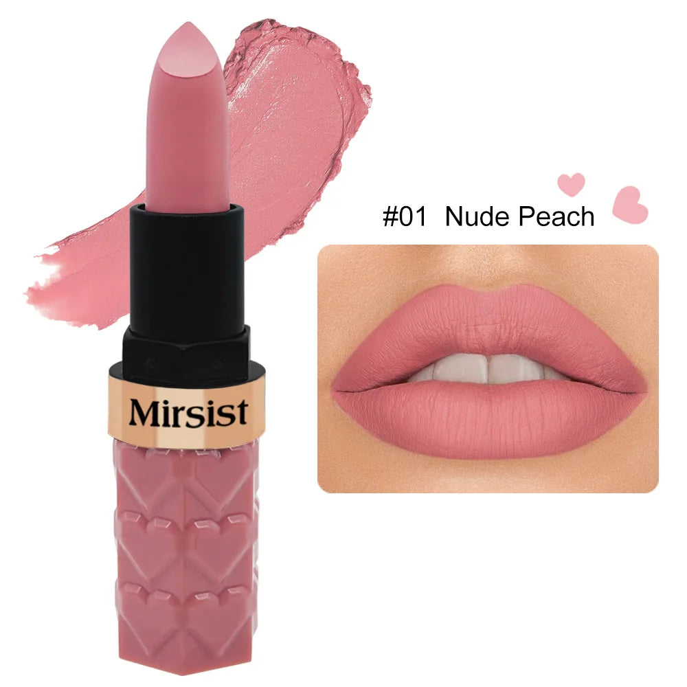 Mirsist Velvet Matte Lipstick – Waterproof & Non-Transfer, 6 Shades