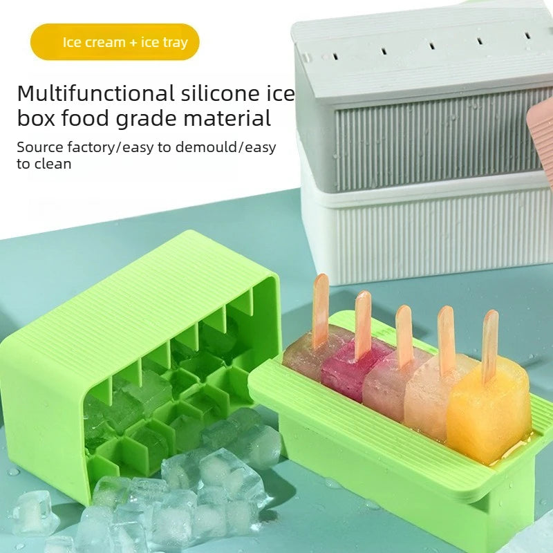 Food Grade Silicone Ice Cube Tray & Popsicle Mold Press-Type Ice Maker Multi-Function Box for Ice Cream Oasis Select