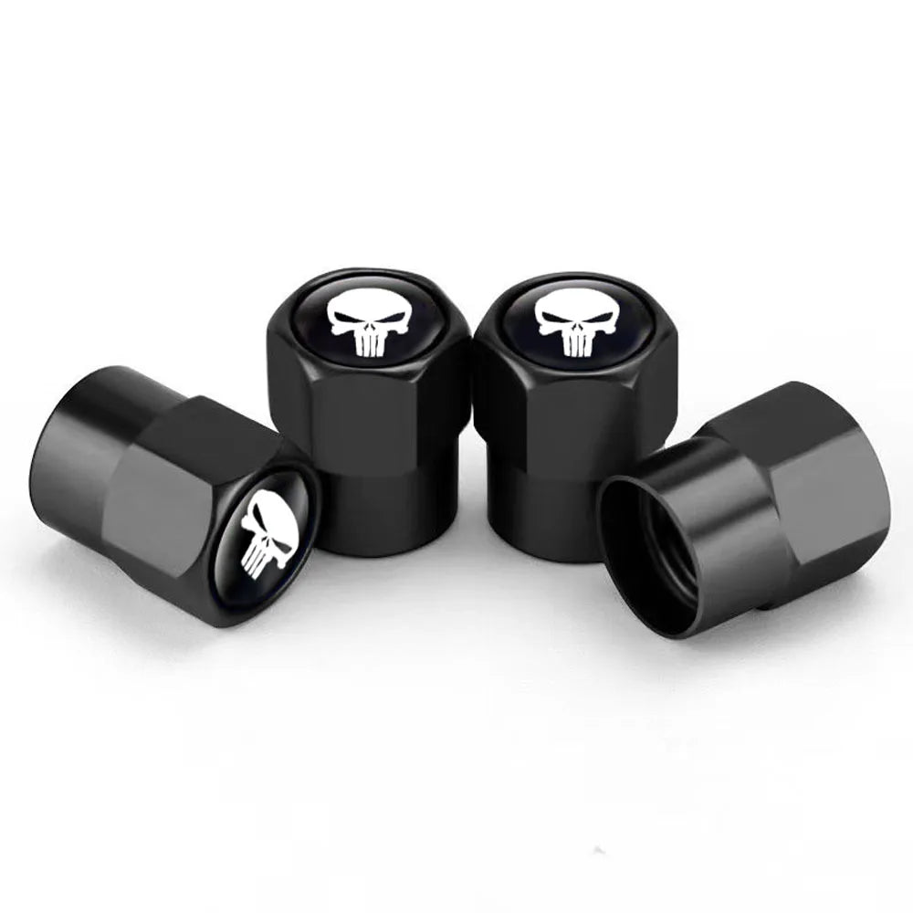 4Pcs Skull Car Wheel Tire Valve Stem Caps Airtight Dust Proof Covers Universal Tire Air Valve Caps for Cars, Trucks, Bicycles Oasis Select Black-white