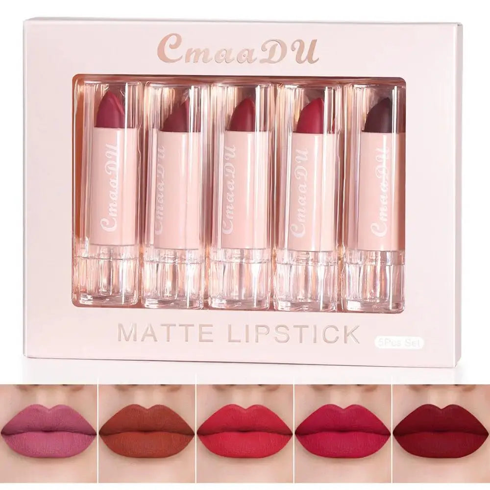 CmaaDu 5-Piece Velvet Matte Lipstick Set – Waterproof & Long-Lasting