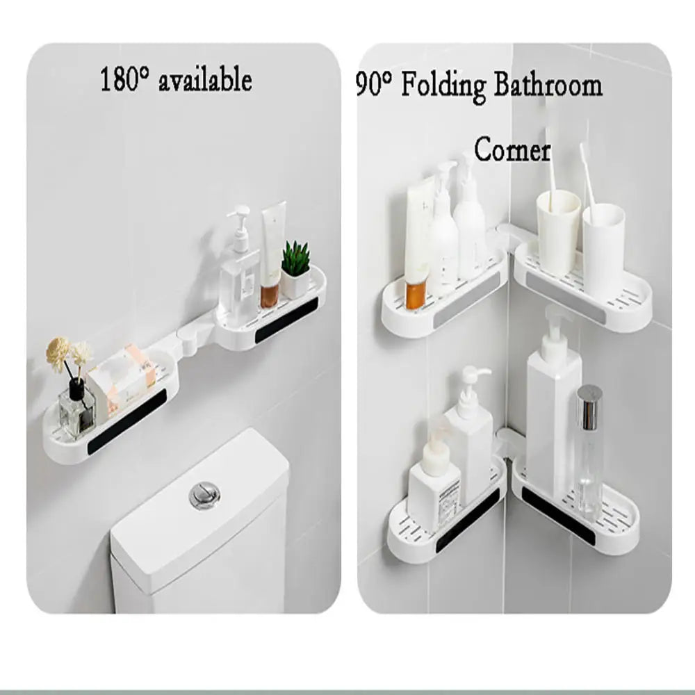 Bathroom Shelves Punch-free Revolving Rack Wall-mounted Corner Shelf Shower Storage Holder Kitchen Wall Storage Rack Organizer Oasis Select
