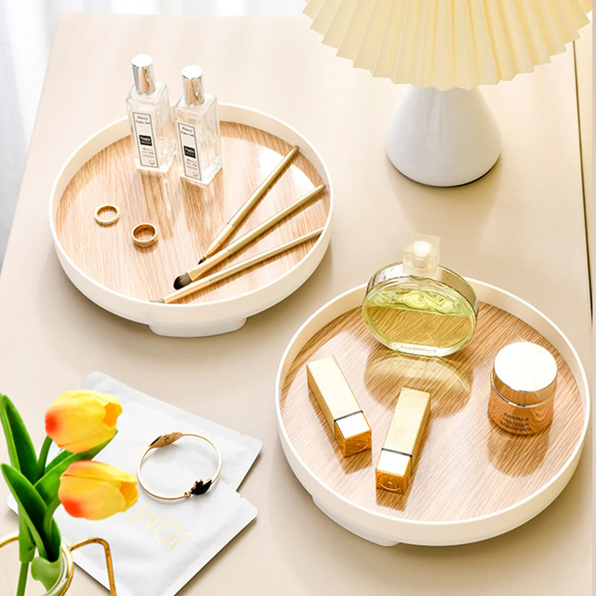 Minimalist Style Circular Wooden Tray For Living Room, Home Snacks, Aromatherapy, Cosmetics, Jewelry Storage Tray Oasis Select