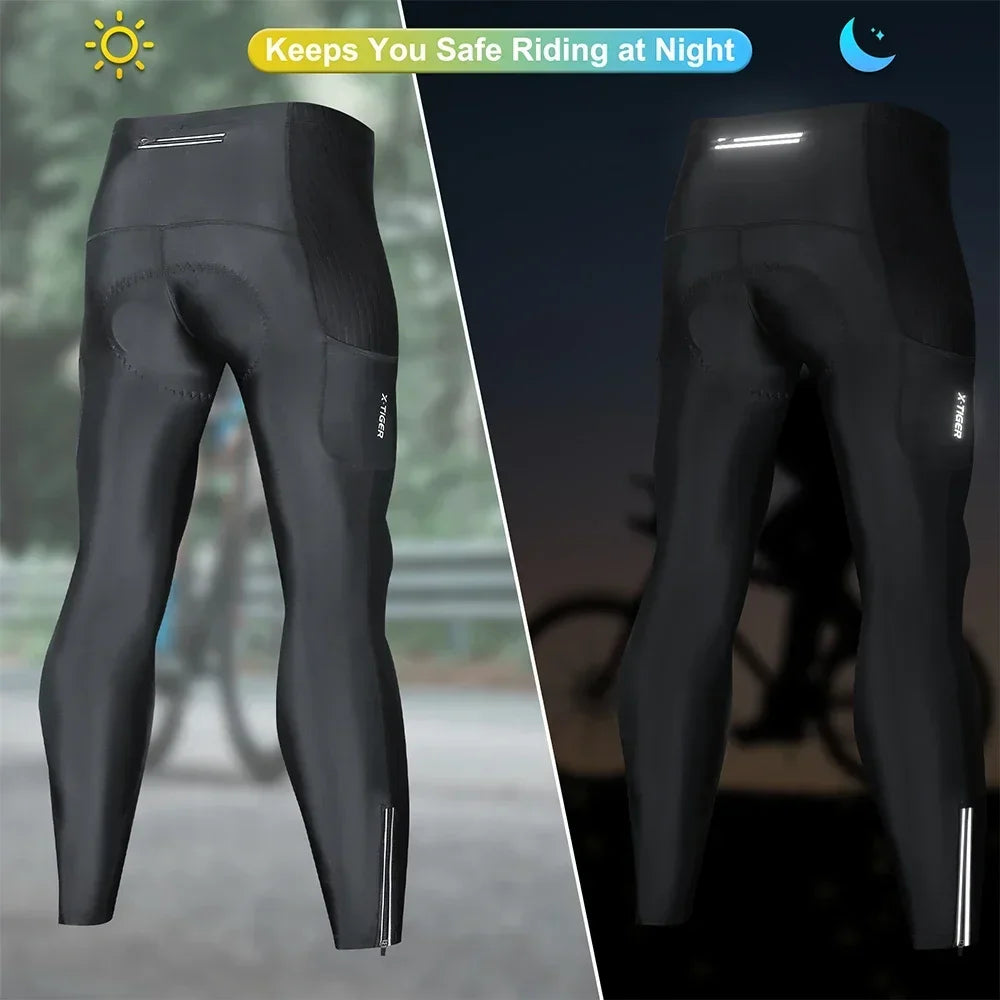 X-TIGER Men Bike Pants 5D Gel Padded Cycling Tights Leggings Outdoor Riding Mountain Road Bicycle Trouser Two Side Leg Zippers Oasis Select