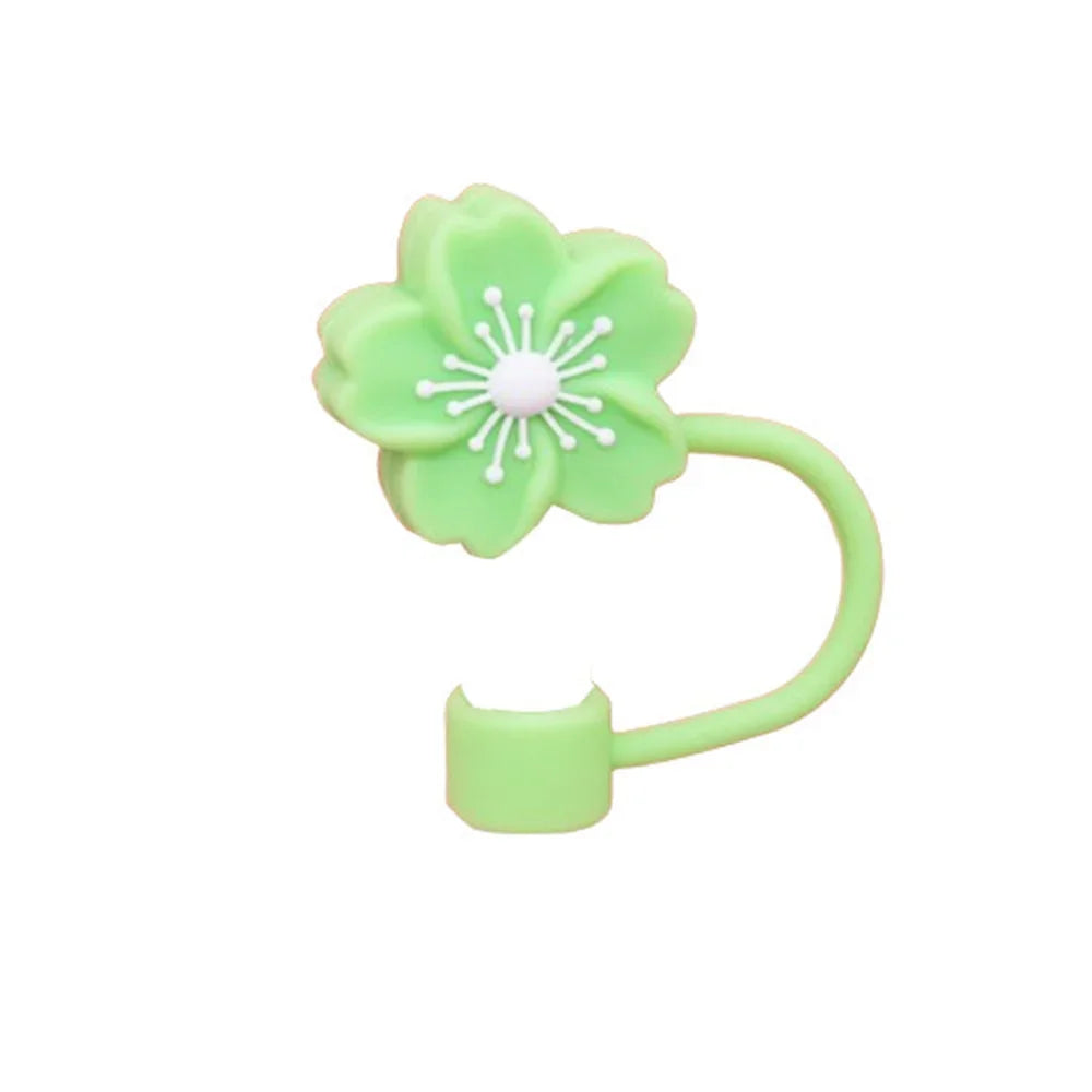 10mm/0.4in Flower Shape Straw Cover Compatible with Stanley 30&40 Oz Tumbler Soft Silicone Flower Straw Cover Straw Lid Oasis Select Green