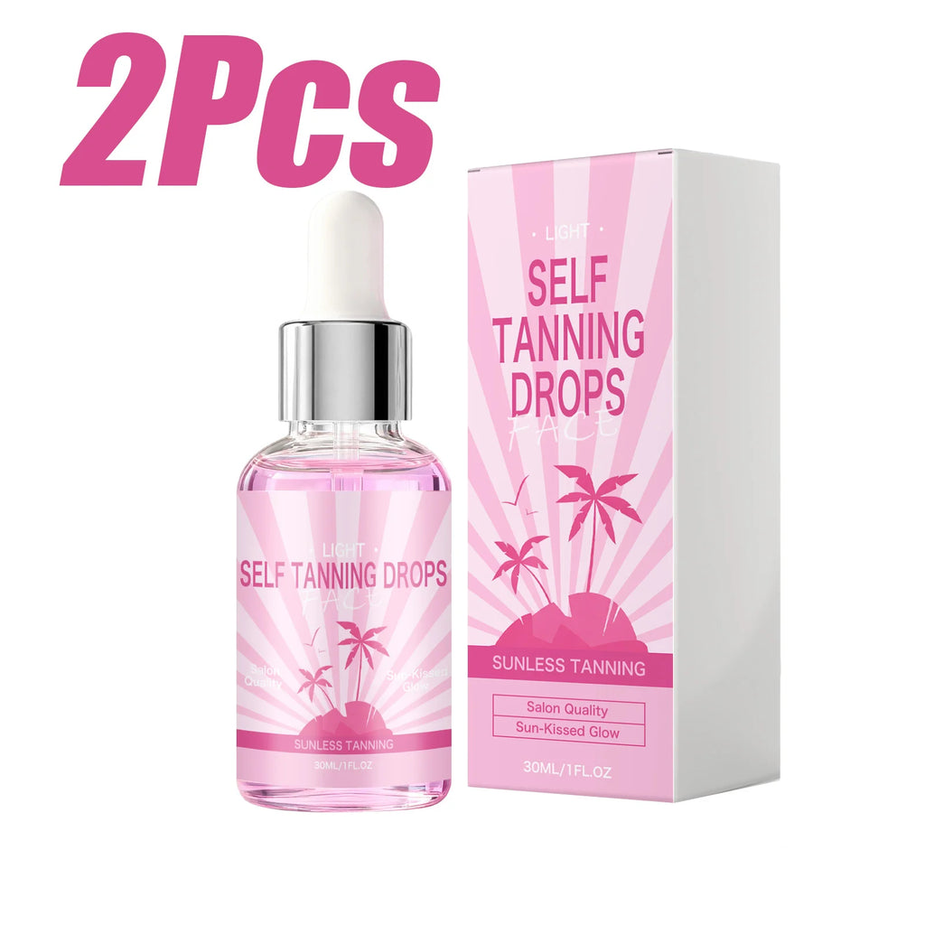 Self Tanning Drops Sunless Tanner Serum Face Body Natural Bronze Tone Even Skin Tone Moisturizing Glowing Hydrating Bronzing Oasis Select 2 x 30ml Boxed