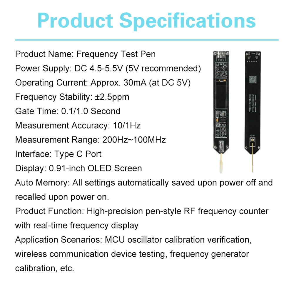 200Hz to 100MHz Pen-Style Frequency METER OLED Display High-Precision Frequency Counter FOR RF Measurement Ham radio transceiver Oasis Select