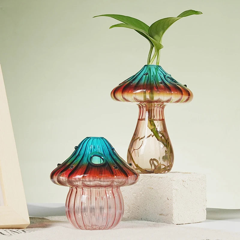 Colourful Glass Mushroom Vase For Plant Display Home Decor Table Centerpiece Hydroponic Aromatherapy Vase Desktop Art Decoration Oasis Select