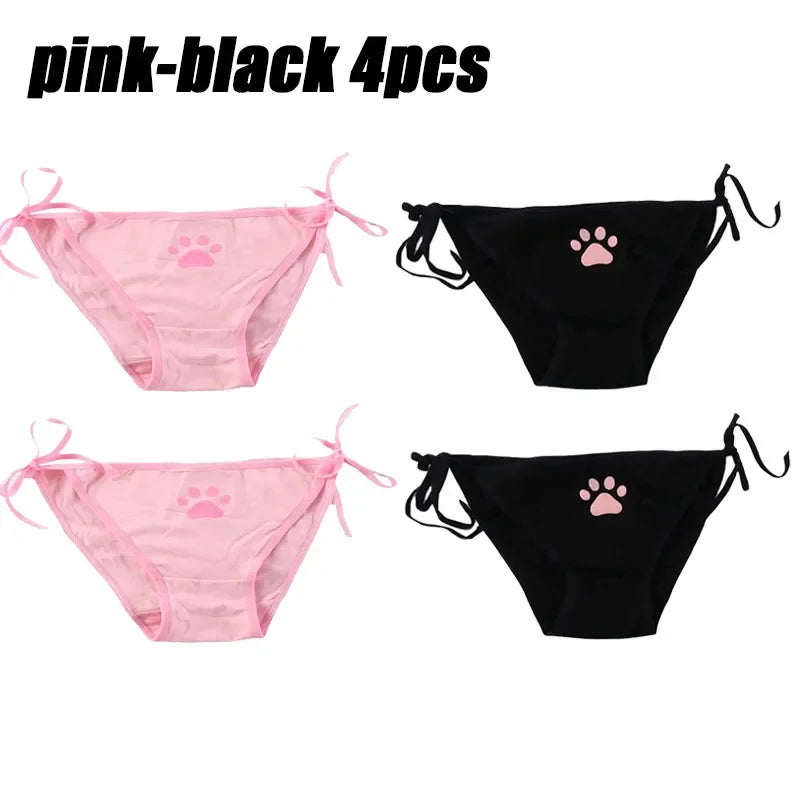 1-6PCS Sexy Bandage Lolita Panties Low Waist Lingerie Cute Claw Women's Briefs Low Waist Animation Underwear Oasis Select black-pink 4pcs One Size As shown