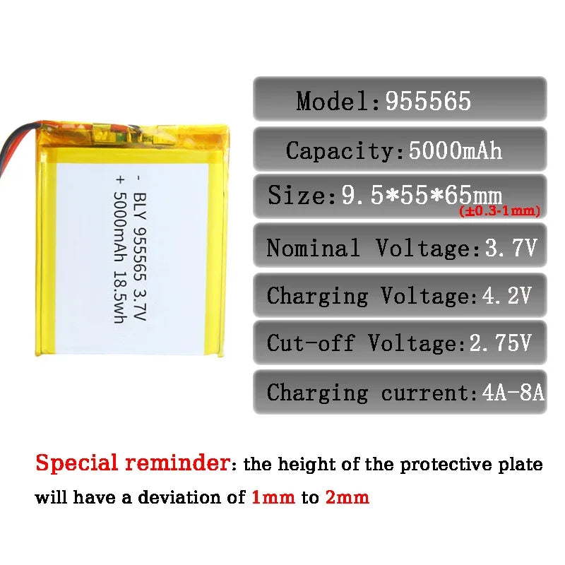 1-20 PCS 955565 Polymer Lithium Battery 3.7V 5000mAh Lithium Ion Battery For Power Bank GPS 100% Real Capacity Oasis Select
