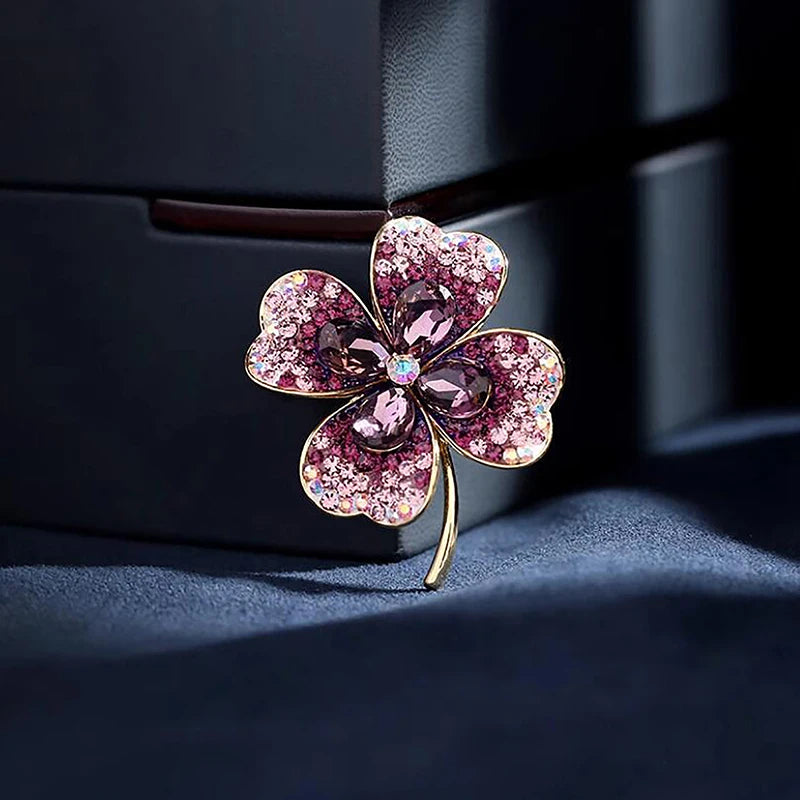 Fashion Rhinestone Clover Brooches Women Clothing Coat Jewelry Party Accessories Oasis Select Light purple