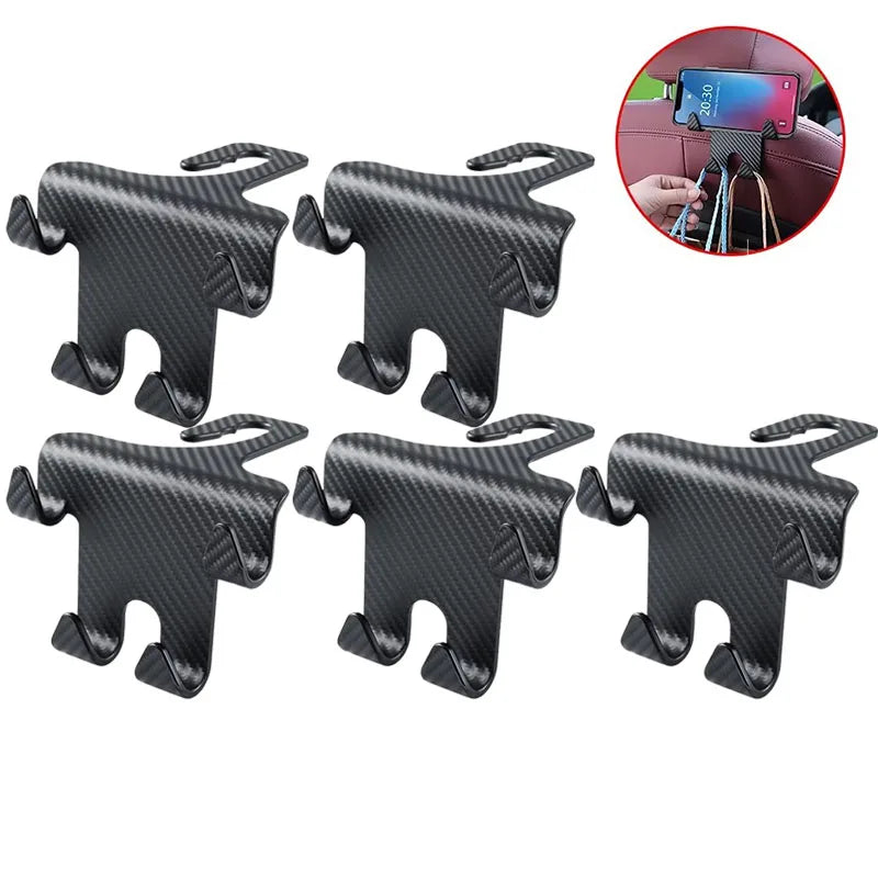 1/2/4/5Pcs Car Seat Headrest Hook 4 Pack Hanger Storage Organizer Universal for Handbag Purse Coat Fit Universal Vehicle Oasis Select 5pcs-Upgraded B