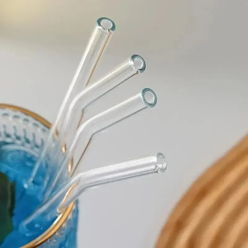 Reusable Heat Resistant Glass Straws Set of 4 + Brush Glass Drinking Straws Oasis Select