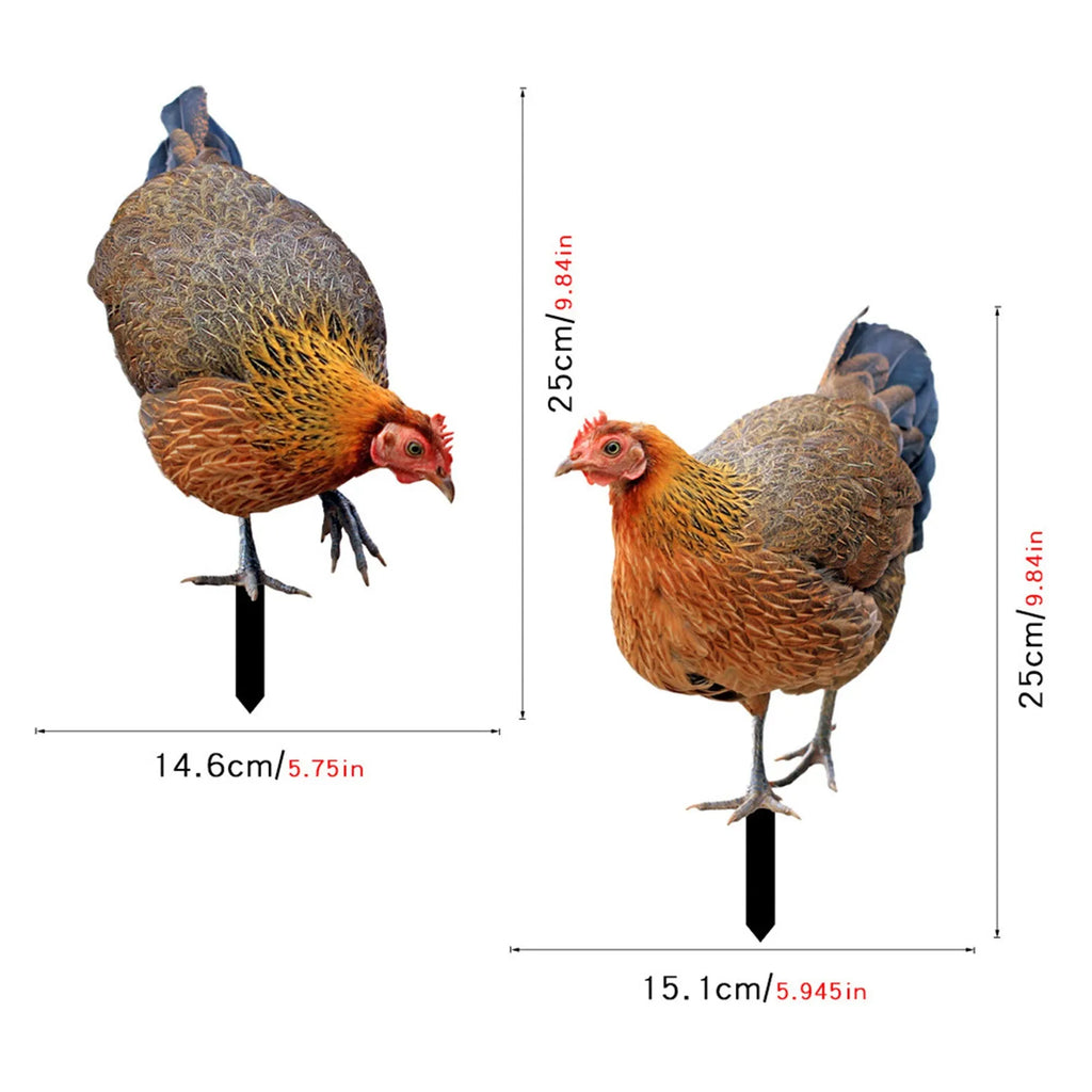 2D Flat Garden Statues Ornaments For Hen Chicken Decorations Sculptures Yard Art Outdoor Decorations Rooster Statue Art Deco Oasis Select 2PCS One Size