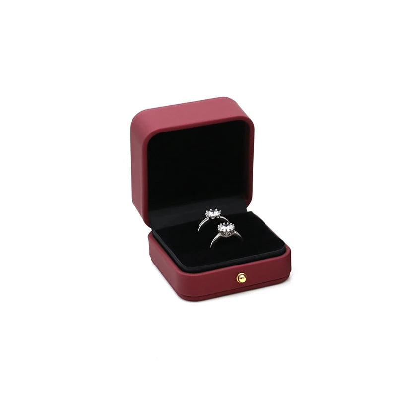 2025 Engagement Ring Box Double Slot Ring Boxes Leather Velvet Portable Jewelry Bearer Holder for Proposal Wedding Ceremony Oasis Select Red-double rings other