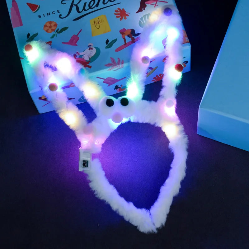 Women Girls LED Bunny Ears Hairband Easter Light Up Headbands Halloween Glow Party Supplies Wedding Festival Oasis Select white-glasses
