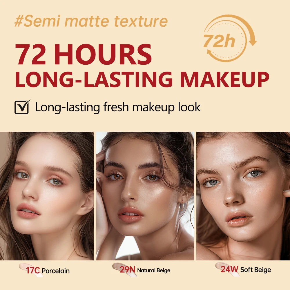 Long-lasting Coverage Foundation Sun Protection Cushion Foundation Semi-Matte Finish 72-Hour Wear Face Base Makeup Cosmetics Oasis Select