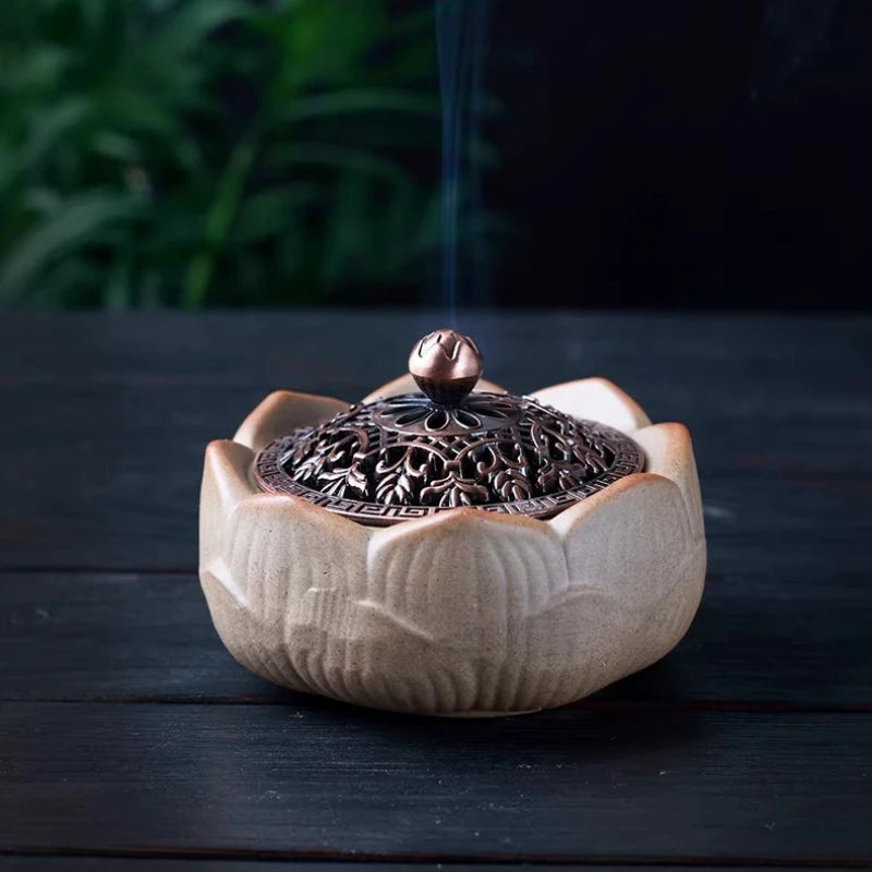 Zen Style Ceramic Lotus Incense Censer Simple Stick Incense Holder for Home Tea Ceremony Indoor Worship Aromatherapy Decoration Oasis Select