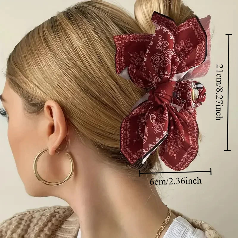 1pc New Double-Sided Cashew Flower Love Grabbing Clip Butterfly Knot Hair Clip Summer Vacation Shark Clip Fashion Oasis Select 1pc red