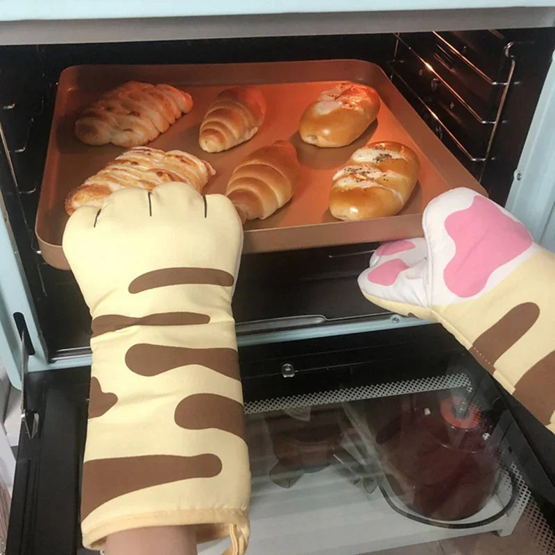1pc Cute Cat Paws Oven Mitts Cat Claw Baking Oven Gloves Anti-scald Microwave Heat Resistant Insulation Non-slip Cat Paw Gloves Oasis Select