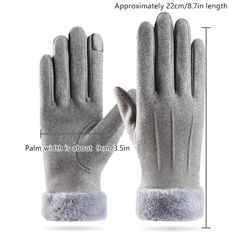Autumn Winter Warm Suede Gloves Plus Velvet Thickened Plush Decor Cuff Gloves Outdoor Coldproof Touchscreen Riding Ski Gloves Oasis Select